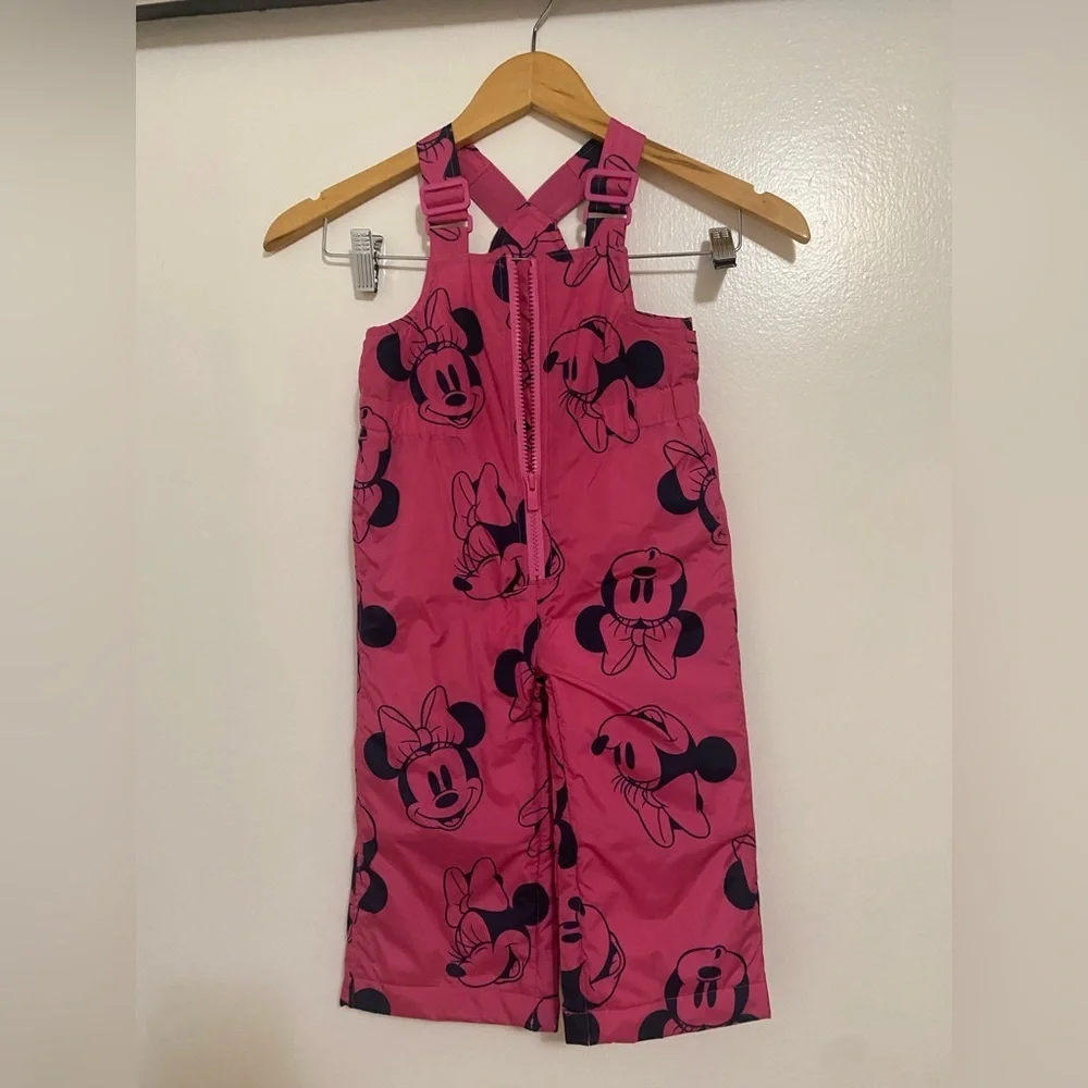 GAP x Disney Toddler Pink Minnie Snow Bib Overalls